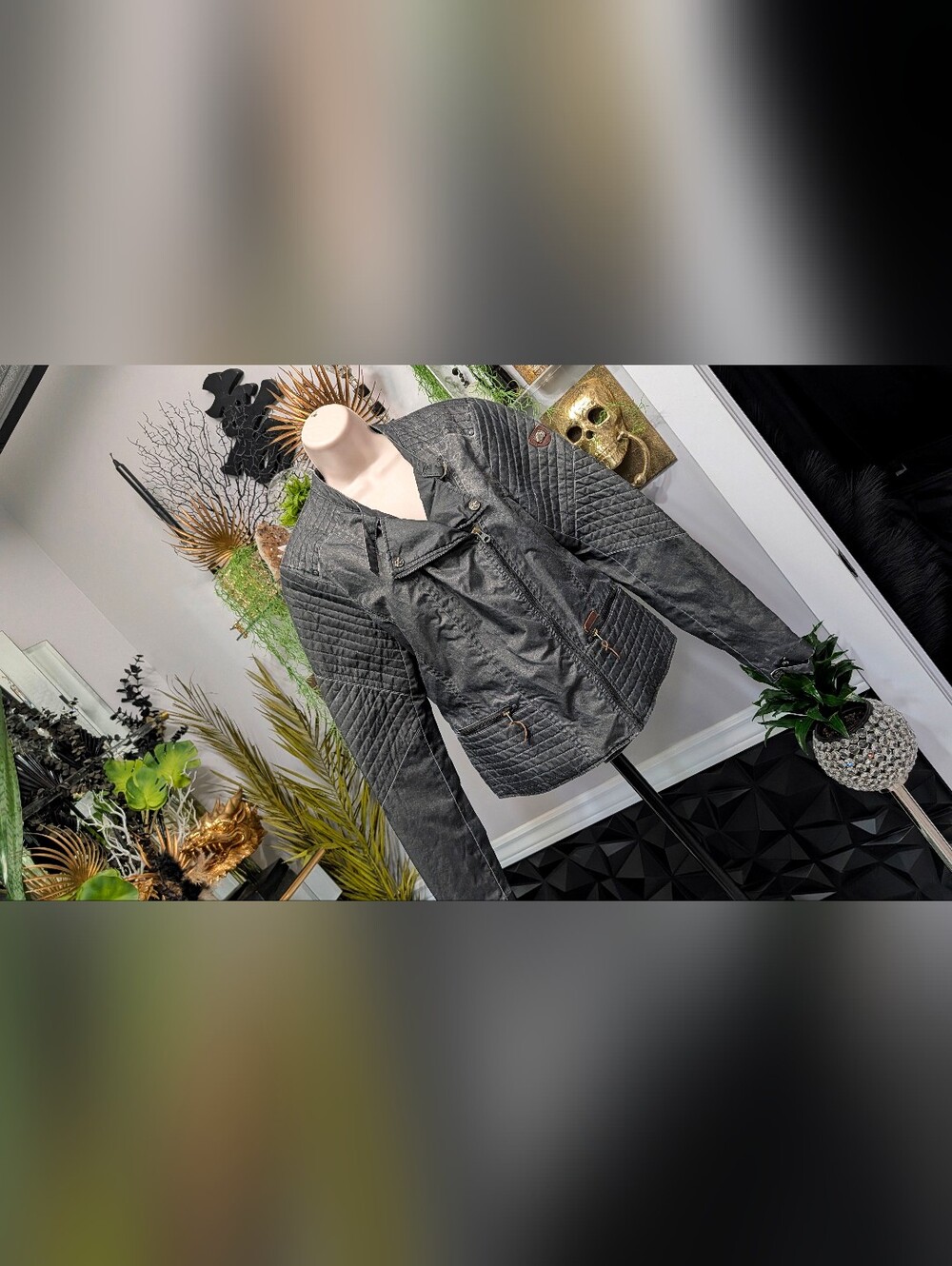 Drei Master German Distressed Denim Moto Jacket LG
